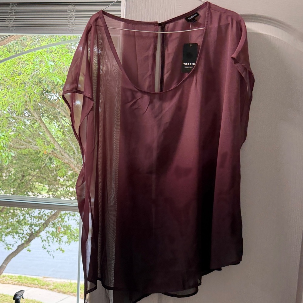 torrid Sheer Scoop Neck Chiffon Blouse - Plum